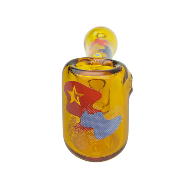 front view of a golden colored hand pipe