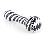 back side of black white and blue hand pipe