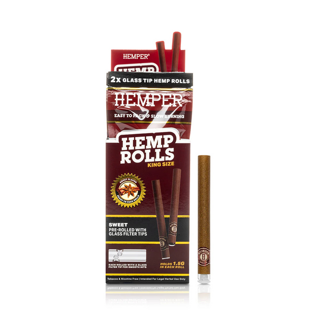 Hemper - King Size Glass Tipped Hemp Rolls - 2 Per Pack