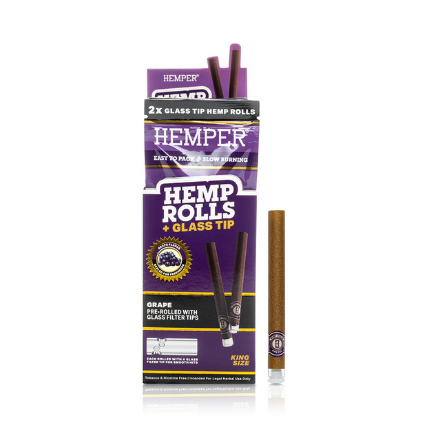 Hemper - King Size Glass Tipped Hemp Rolls - 2 Per Pack