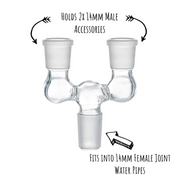 Double Bowl Joint Adapter - 14mm Male to Dual 14mm Female