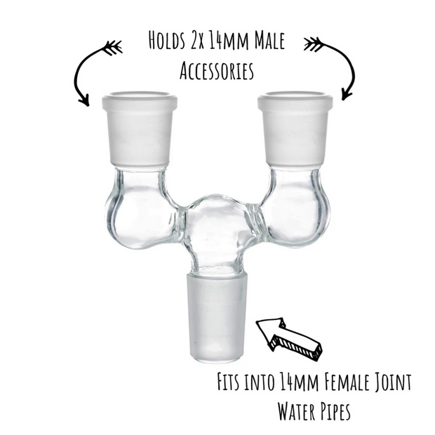Double Bowl Joint Adapter - 14mm Male to Dual 14mm Female